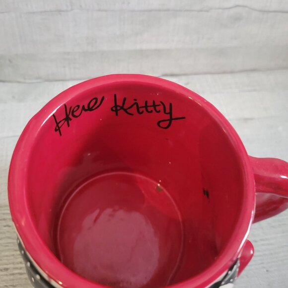 VTG Kitty 3D Black White Cat Mug Red Bow 16 Oz By Ros Gallery - Picture 4 of 7